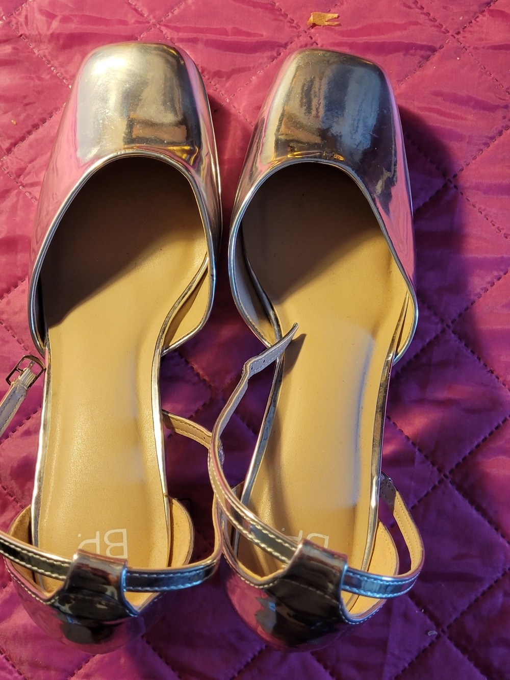 BP Metallic Silver Women's Square-Toe Ankle-Strap Block HEEL Size 11
